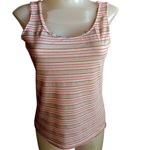 Medium Vintage Tank Top 1OF1 Women's Orange Striped Sleeveless Casual Scoop Neck